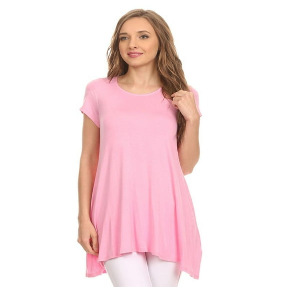 Women's Solid Casual Short Sleeve Loose Fit pockets Knit Tunic Top S-3XL