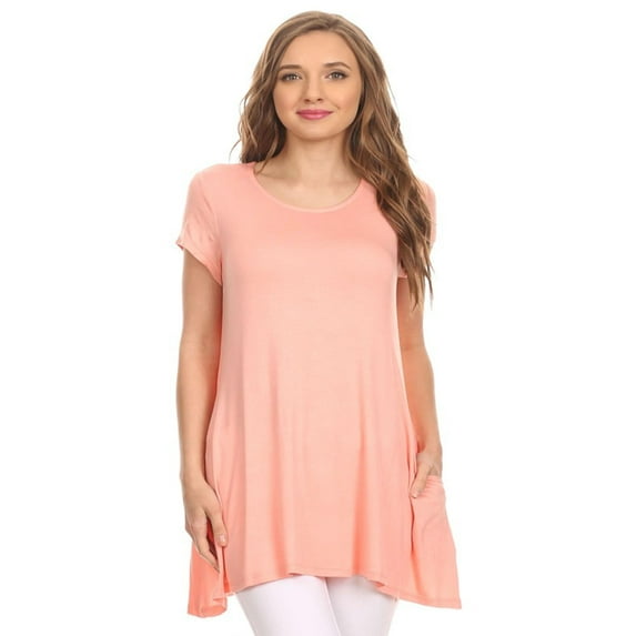 Women's Solid Casual Short Sleeve Loose Fit pockets Knit Tunic Top S-3XL