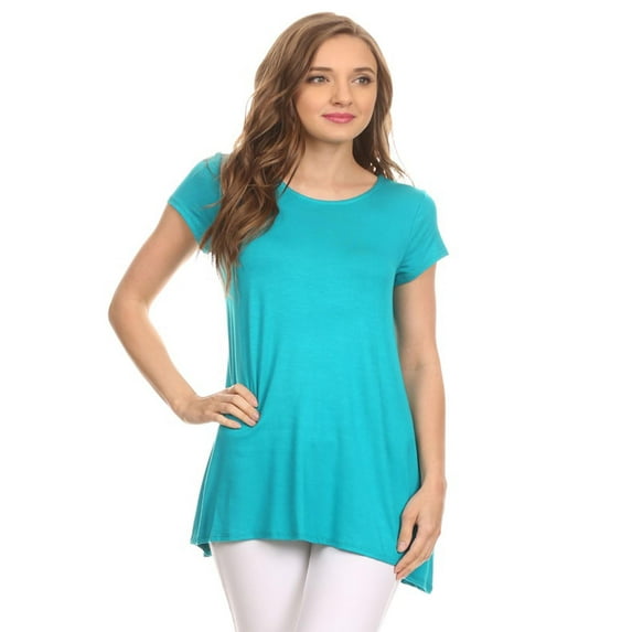 Women's Solid Casual Short Sleeve Loose Fit pockets Knit Tunic Top S-3XL