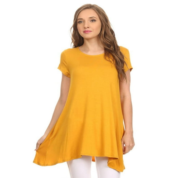 Women's Solid Casual Short Sleeve Loose Fit pockets Knit Tunic Top S-3XL