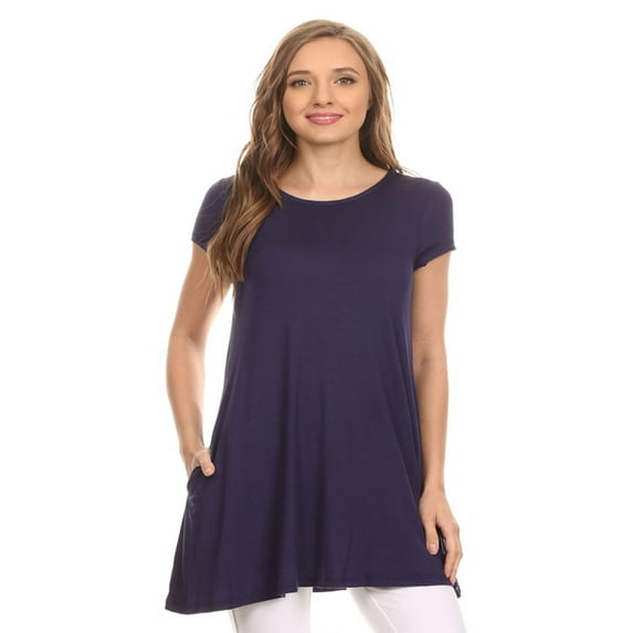 Women's Solid Casual Short Sleeve Loose Fit pockets Knit Tunic Top S-3XL.