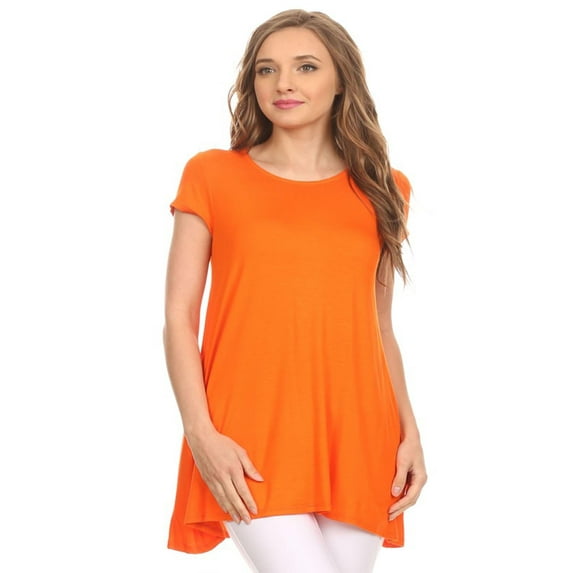 Women's Solid Casual Short Sleeve Loose Fit pockets Knit Tunic Top S-3XL