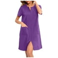 thumbnail image 1 of Women's Solid Casual Short Sleeve Nightgown - Zipper Robe Pajamas with Pockets, Lightweight Polyester, Sizes S-XXL, 1 of 6