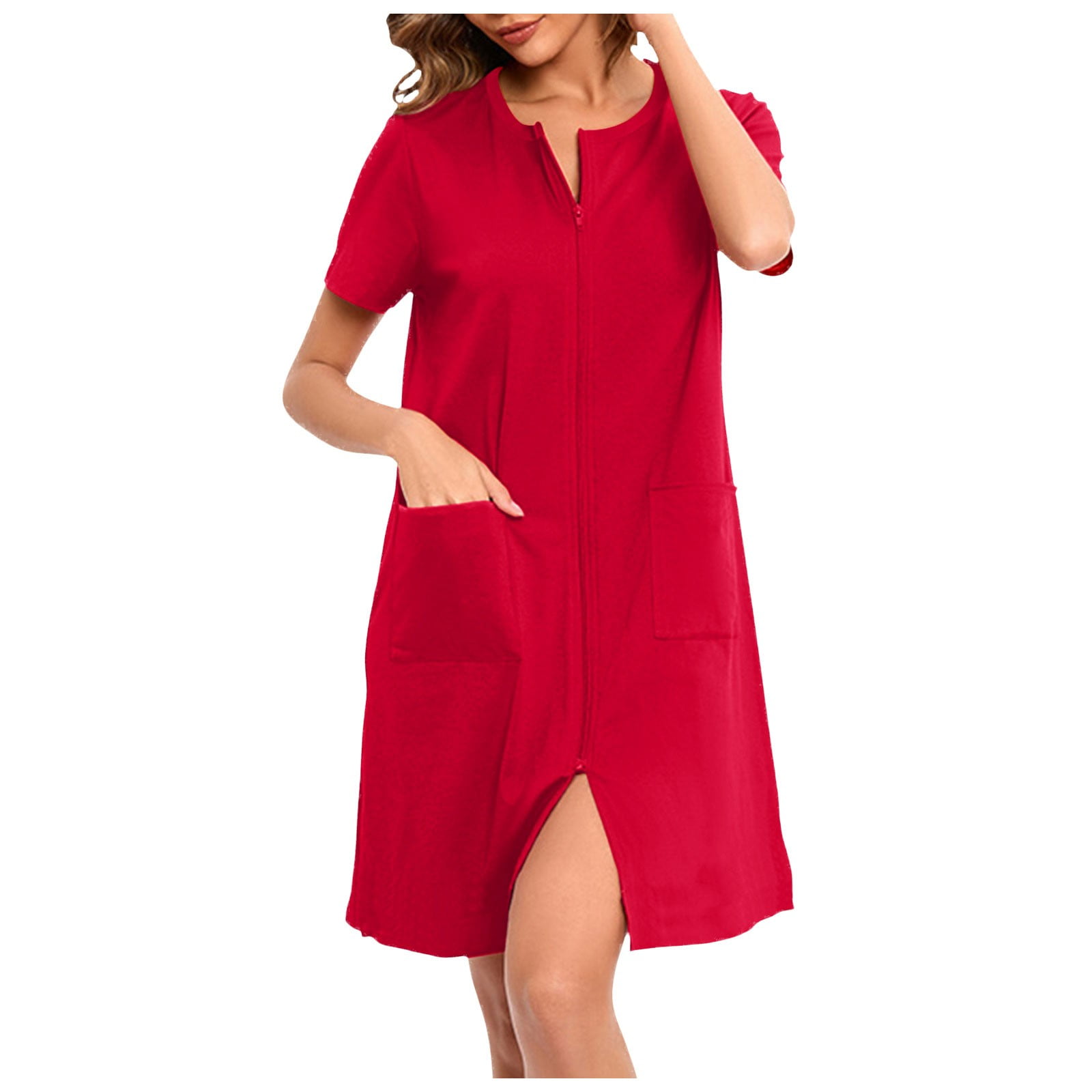 Women #39 s Solid Casual Short Sleeve Nightgown Zipper Robe Pajamas with Women #39 s Solid Casual Short Sleeve Nightgown Zipper Robe Pajamas with