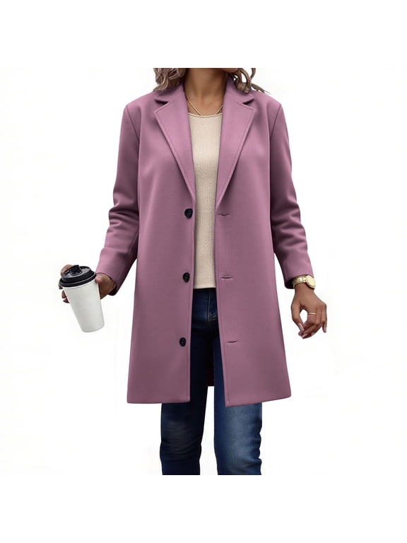 Women's Solid Casual Thicken Wool Stand Collar Inner Lining Pocket Breasted Pea Mao Coat