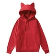 thumbnail image 1 of Women's Solid Cat Ear Lined Pullover Hoodie Sweatshirt, Cute Couple Drop Shoulder Hooded Sweatshirt, Winter Warm Plush Hoodie Sweatshirt, 1 of 3