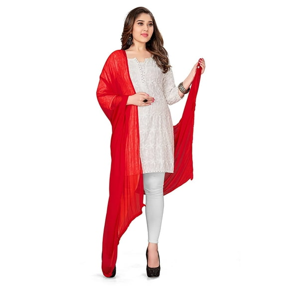 Women's Solid Chiffon Dupatta Red for Casual Wear, Free Shipping