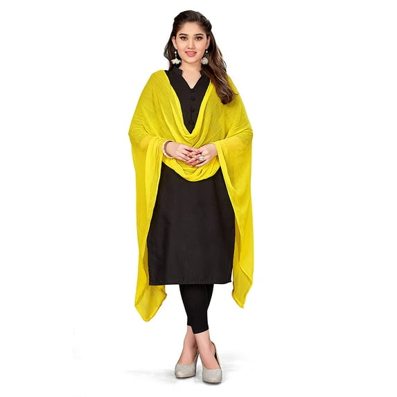Women's Solid Chiffon Dupatta Yellow for Casual Wear, Free Shipping