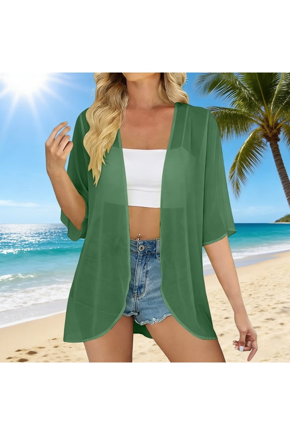 Women's Solid Chiffon Lightweight Blouse Soft Cardigan Jacket