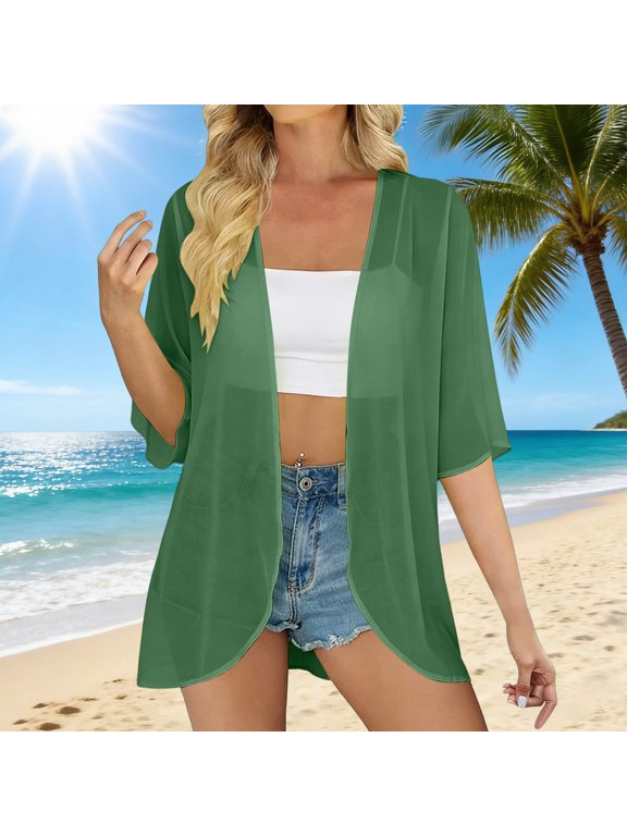 Women's Solid Chiffon Lightweight Blouse Soft Cardigan Jacket