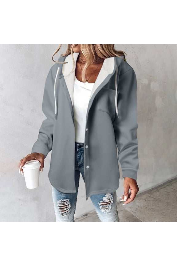 Women's Solid Coat Hooded Jacket Sweatshirt Jacket Coat Fall Flannel Shirt Women Western Womens Jacket Womens Casual Jackets And Coats Winter Vest for Women Womens Dress Jacket Button Jacket Womens