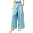 thumbnail image 1 of Women's Solid Colid Wide Leg Palazzo Elastic Waistband Tie Denim Jeans, Light Denim, Small, 1 of 6