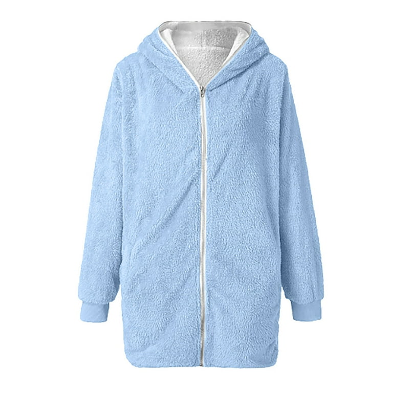 Women s Solid Color 2024 Clothes Zip Up Cardigan Hooded Sweatshirt Winter Lightweight Long Coat womens spring jacket Plus Size Fall Fashion Outerwears With Pocket Light blue L Walmart