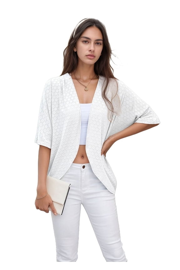 V Neck Hollow Out Cardigan Tops White XL