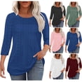thumbnail image 1 of Women's Solid Color 3/4 Sleeve Round Neck T-Shirt Tee Top Casual Comfortable Loose Fit Breathable Cotton Blend Leisure Everyday Wear | CSEONE,Pink XL, 1 of 9