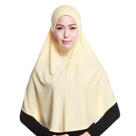 Women's Solid Color 80cm Long Head Scarf, Stretchy Pull On Hijab, Soft Cotton Blend Cover for Ramadan, Prayer, Everyday Wear Beige