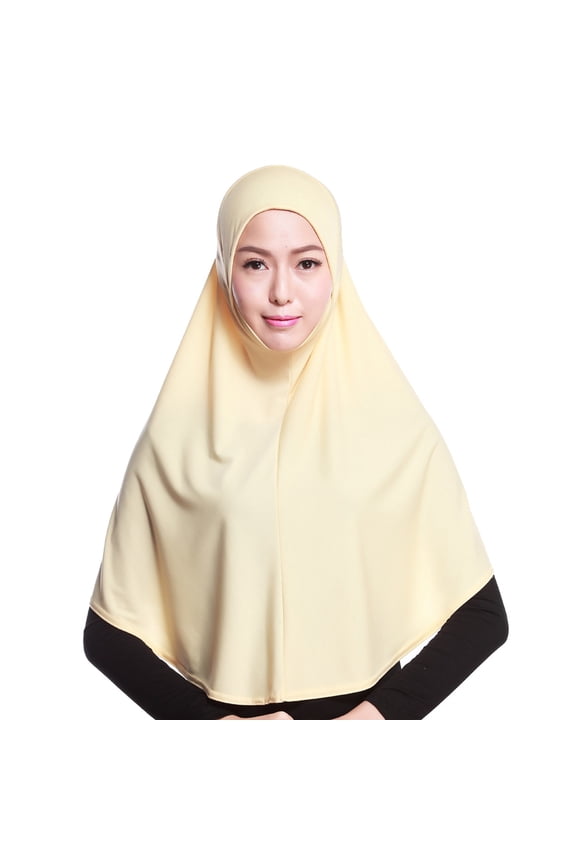 Women's Solid Color 80cm Long Head Scarf, Stretchy Pull On Hijab, Soft Cotton Blend Cover for Ramadan, Prayer, Everyday Wear Beige