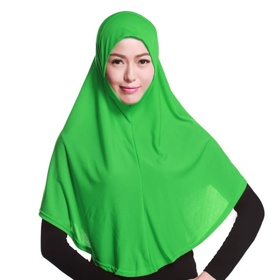 Women's Solid Color 80cm Long Head Scarf, Stretchy Pull On Hijab, Soft Cotton Blend Cover for Ramadan, Prayer, Everyday Wear Green