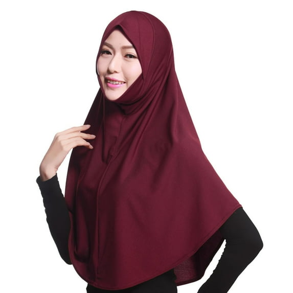 Women's Solid Color 80cm Long Head Scarf, Stretchy Pull On Hijab, Soft Cotton Blend Cover for Ramadan, Prayer, Everyday Wear Wine