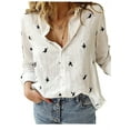 thumbnail image 1 of Women's Solid Color Animal Print Casual Loose Long-sleeved Thin Linen Shirt Top, 1 of 1
