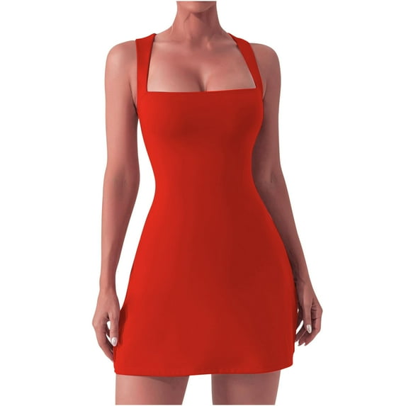 DailyTrove Women's Solid Color Athletic Dress, Sleeveless, Casual Gym & Outdoor Wear, Stretchy Nylon Blend, Fit & Flare