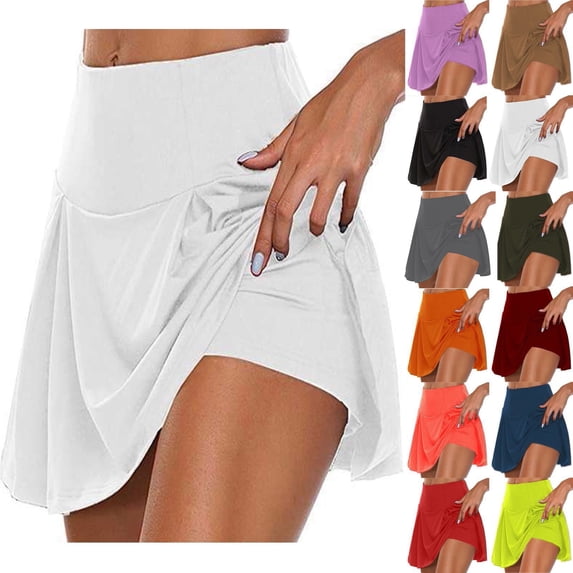 Women's Solid Color Athletic Pleated Tennis Skirt with Inner Shorts, High Waist Stretchy Yoga Running Skort for Golf, Gym Fitness, Casual Wear and Outdoor Sports,Black-12,Black