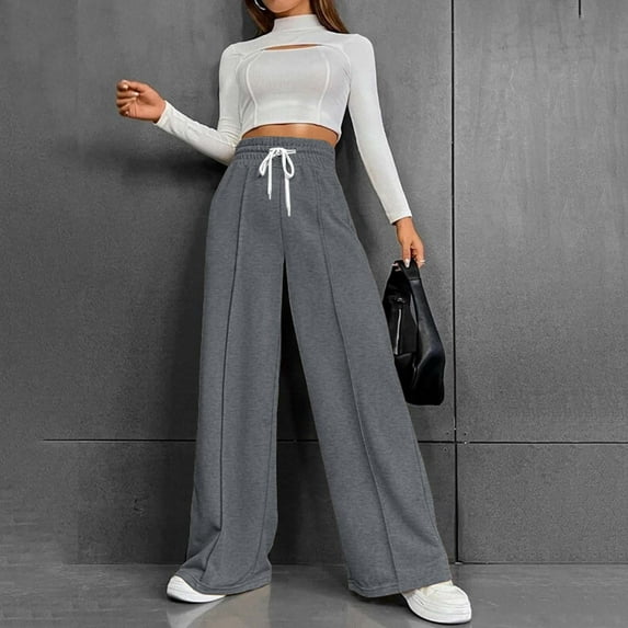 Women's Solid Color Autumn And Winter Versatile Casual And Comfortable High Waisted Drawstring Wide Leg Casual Sweatpants Flare Yoga Pants for Women Women's Pants Casual Elastic Waist Short Pants for