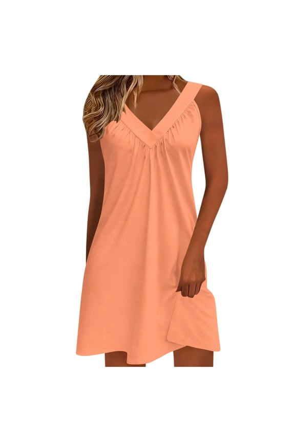 Women's Solid Color Babydoll Dress V Neck Stretch Fabric 2026 Wedding Guest Dress Casual Slip Dresses Flowy A-Line Outfit Cocktail Party Clothing