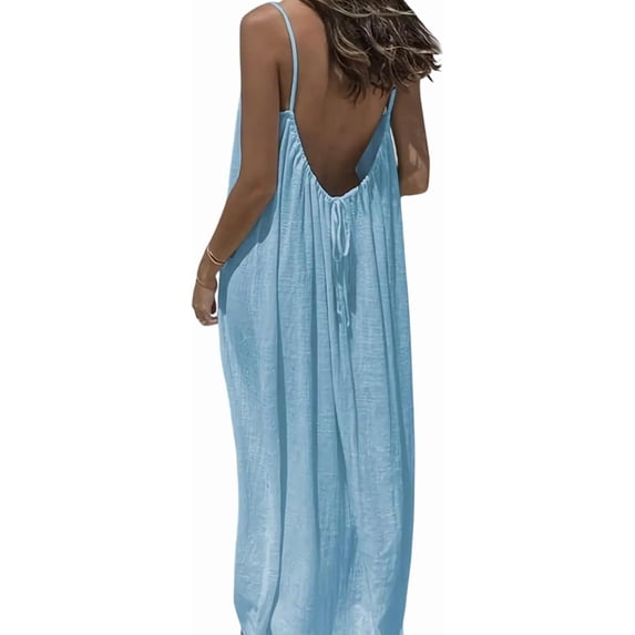 Women's Solid Color Backless Cami Dress,Womens Summer Casual Sleeveless Backless Cami Dress