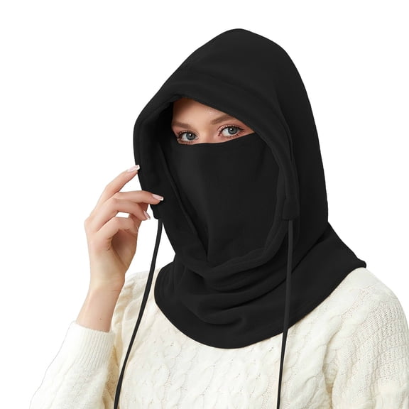 Women's Solid Color Balaclava Hood, 3-in-1 Windproof Thermal Face Mask and Neck Warmer, Cold Weather Ski Mask for Outdoor Sports Running Cycling - Black