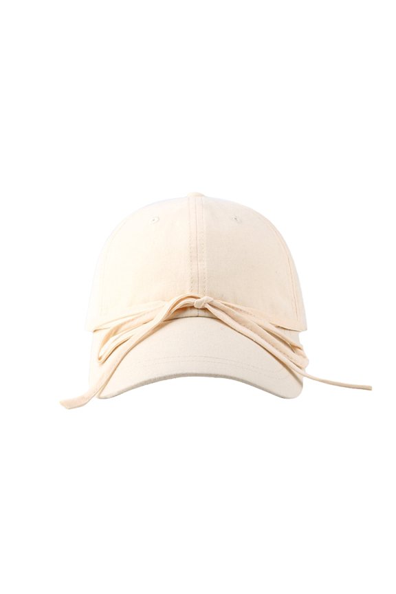Women's Solid Color Baseball Cap with Bow Tie String on Visor, Soft Top Casual and Versatile Summer Hat, Flattering Sun Cap for Outdoor Activities and Everyday Fashion - Beige