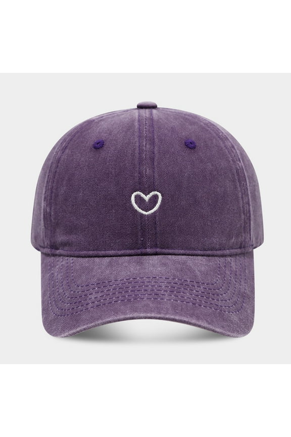 Women's Solid Color Baseball Cap, Heart Embroidered Soft Top Hat, Washed Vintage Style Outdoor Cap, Casual Sun Hat for Daily Wear, Running, and Travel - Purple