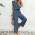 thumbnail image 1 of Women's Solid Color Belted Jumpsuit with Ruffled Sleeves, Functional Drawstring Waist, Perfect for Office Workwear, Casual Outings, or Weekend Wear, Versatile | CSEONE,Light Blue L, 1 of 6