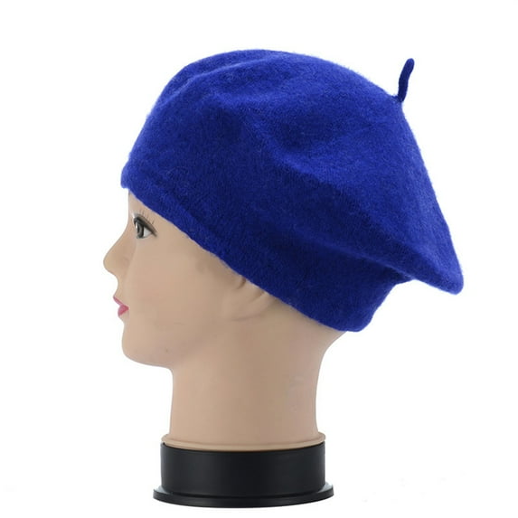 Women's Solid Color Beret Hat, Imitation Wool Painter Style Slouchy Cap, French Inspired Fashion Beret for Daily Wear, Casual Outfits and Artistic Look Blue
