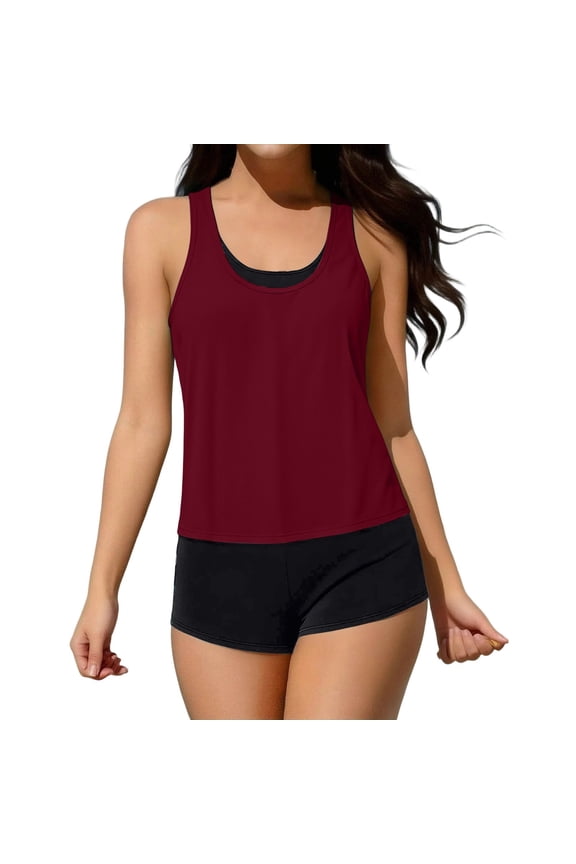 Women's Solid Color Bikini Jumpsuit Set with High Waisted Ruched Bottoms for Summer Beach and Pool