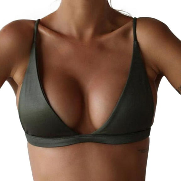 Women's Solid Color Bikini Top European Style Push Up Swimsuit Bra for Beach & Pool Wirefree Adjustable Triangle Bikini Top Green L