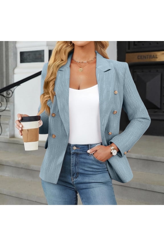 Women's Solid Color Blazer New Fashion Street Style Minimalist Fall Outerwear Light Blue L