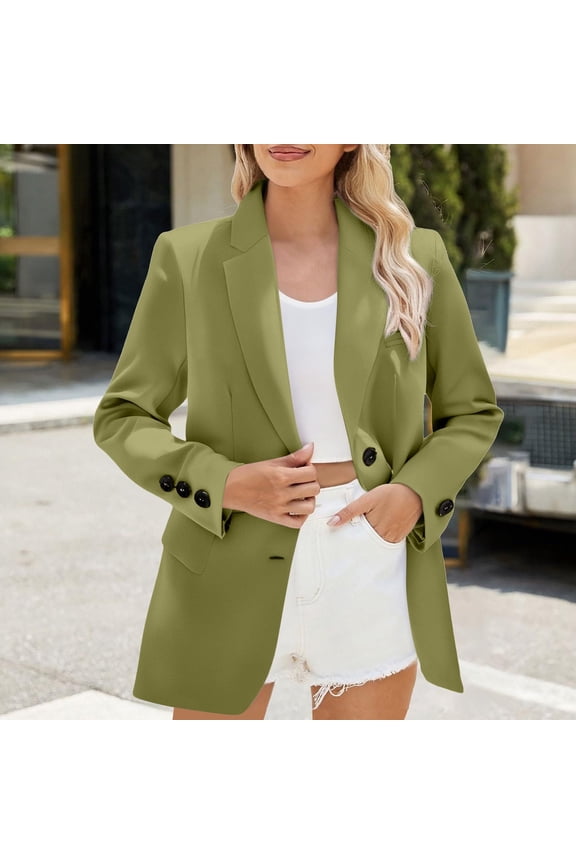 Women's Solid Color Blazer for Work Professional Long Sleeve Notched Lapel Open Front Jacket With Pockets
