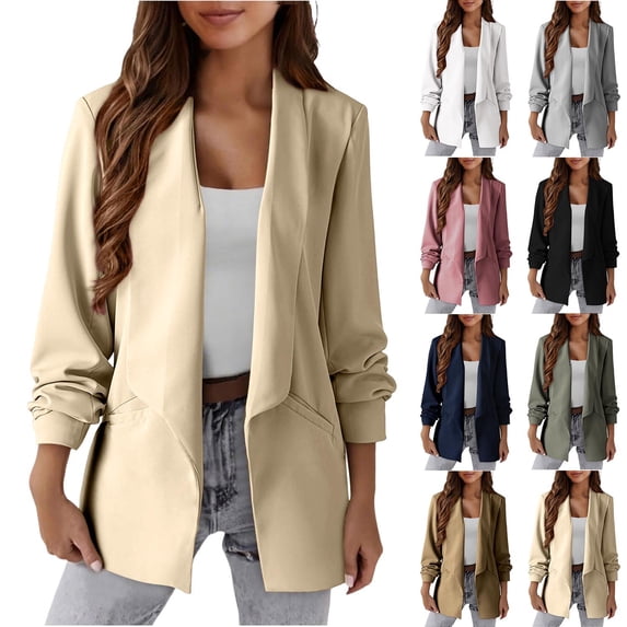 Women's Solid Color Blazers for Business Casual Long Sleeve Lapel Open Front Suit Jacket Work Blazer with Pockets Fashion Essential Gift | Aestivo,White XL