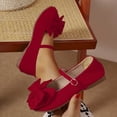 thumbnail image 1 of Women's Solid Color Bow Mary Jane Ballet Flats, Adjustable Buckle with Soft Sole, Casual Shoes for Daily Wear and Office Red 37, 1 of 5