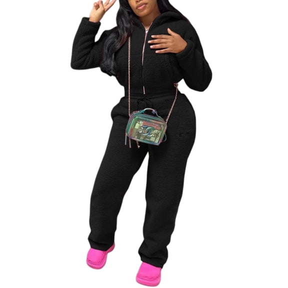 Women’s Solid Color Bubble Fleece Winter Long Lounge Set, Cozy Warm Two-Piece Outfit with Soft Fuzzy Top and Matching Pants, Casual Fashion Loungewear for Cold-Weather Daily Wear