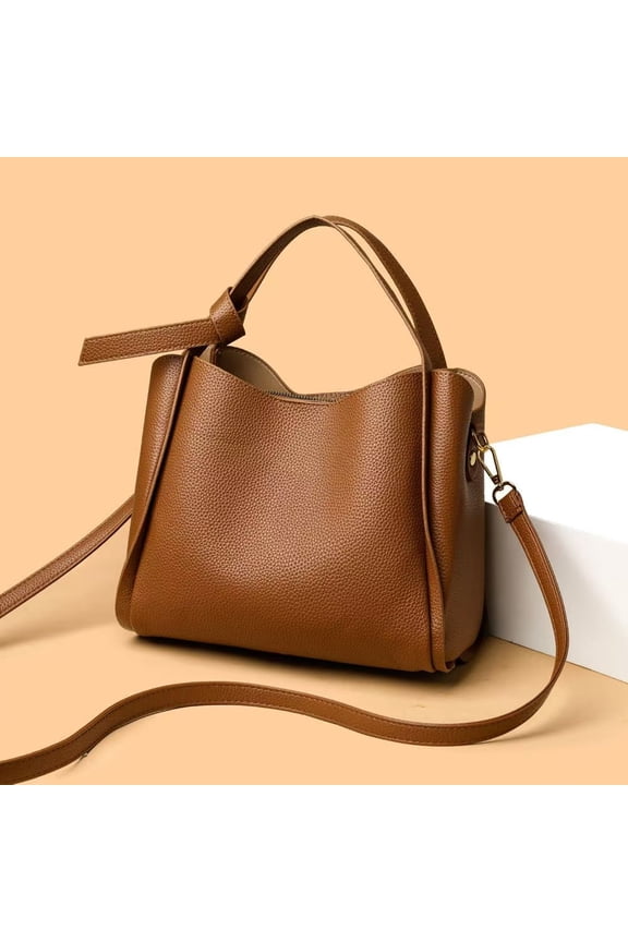 Women's Solid Color Bucket Bag, Soft PU Leather Shoulder Bag Crossbody Handbag with Adjustable Strap,bronze