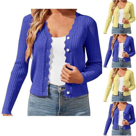 Women's Solid Color Button Up Cardigan Sweater Top Long Sleeve Loose Fit Casual Daily Wear Loungewear Travel Fashion Essential Gift for Ladies | CSEONE,Yellow XL