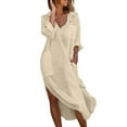 thumbnail image 1 of Women's Solid Color Button-Down Loose Shirt Dress - Cotton Linen, Long Sleeve, Casual/Office/Vacation Maxi Dress, 1 of 4