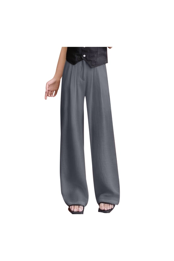 Women's Solid Color Button Down Zipper High Waisted Straight Wide Leg Hanging Long Pants
