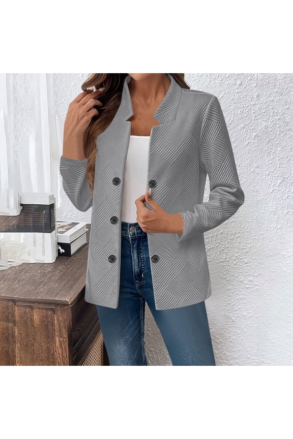 Women's Solid Color Button Front Casual Jacket With Long Sleeves No Hood​​
