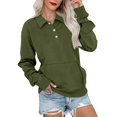 thumbnail image 1 of Women's Solid Color Button Front Lapel Collar Pocket Sweatshirt, Long Sleeve Pullover Crewneck Top for 2025 Fall Winter Fashion, Plus Size Casual Wear and Daily Comfort Blackish Green XL, 1 of 3