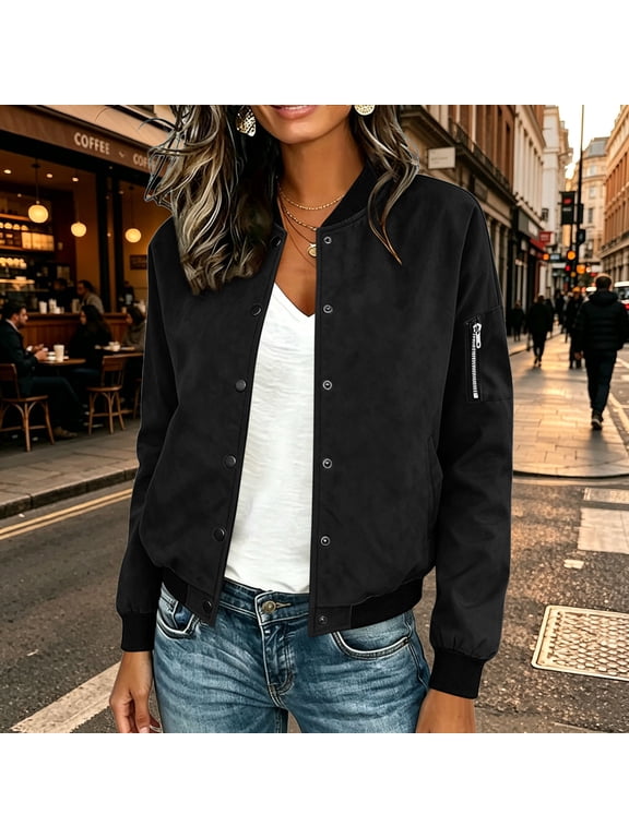 Women's Solid Color Button-Front Long Sleeve Jacket With Ribbed Contrast Panels And Kangaroo Pocket Casual Lined Outerwear