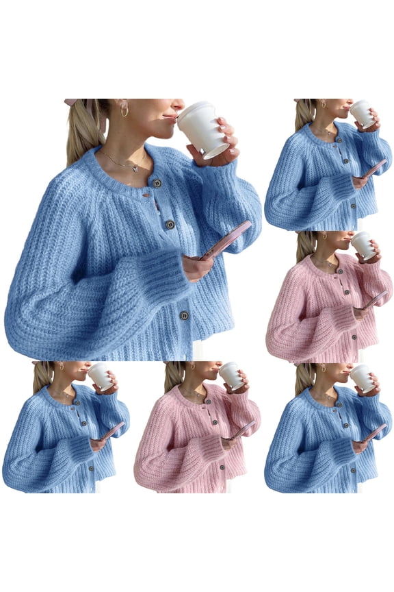 Women's Solid Color Button Down Long Sleeve Knit Sweater Tops Shirts Blouses Crewneck Loose Fit Soft Comfortable Casual Daily Wear Work Office Vacation Fashion Essential Gift for Women