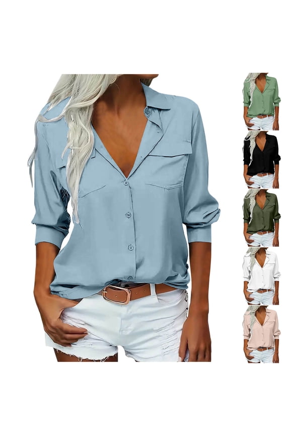 Women's Solid Color Button Down Shirt Tops Blouses Long Sleeve Turn Down Collar Loose Fit Casual Daily Wear Business Casual Work Office Vacation Fashion Essential Gift for Women
